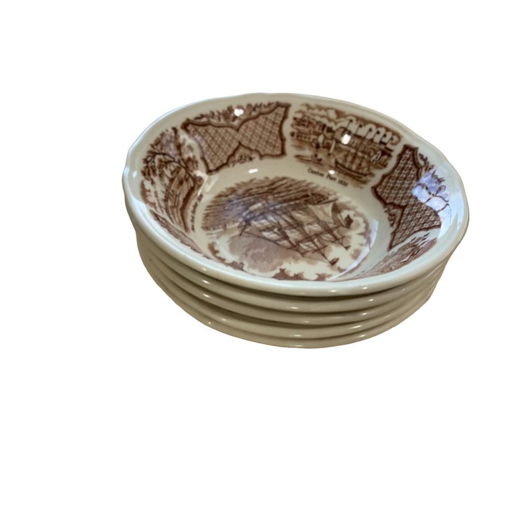 Fair Winds Fruit Berry Saucer Bowls Set of 4 Brown Meakin Dessert Staffordshire